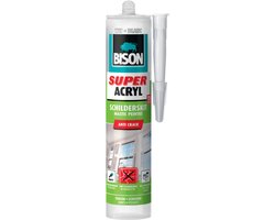 Bison Super Acrylaat Schilderskit wit koker 300 ml, direct overschilderbaar, wit, binnen & buiten, blijvend elastisch, afdichten van voegen, naden, kieren en scheuren