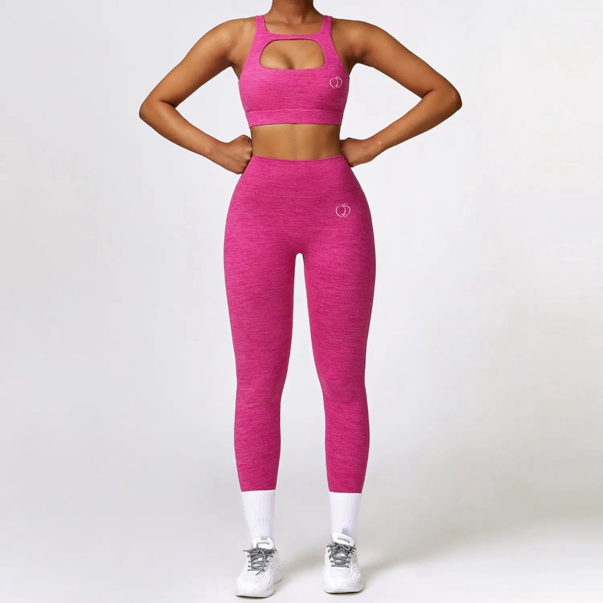 Peachy Bum Cargo Set – Leggings en Sport Beha – Scrunch Butt – Pockets – Sportkleding dames – Roze – Maat L