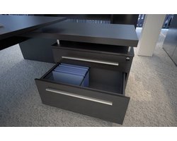 Directiebureau model hoekbureau Chief 230x172cm rechts Donker Eiken met glazen topblad