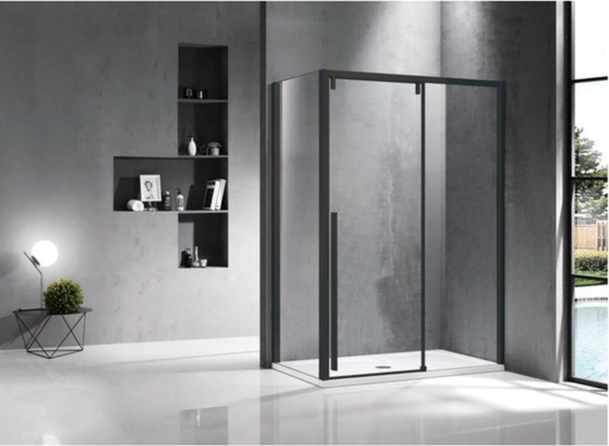 Marenza Neptune Douchecabine - 130x80cm - met schuifdeur - 8mm veiligheidsglas - anti kalk - mat zwart