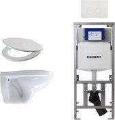 Adema Classico toiletset bestaande uit inbouwreservoir en toiletpot, basic toiletzitting en bedieningsplaat wit