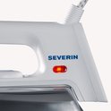 Wit Severin strijkijzer met een indicatorlampje en een draaiknop.