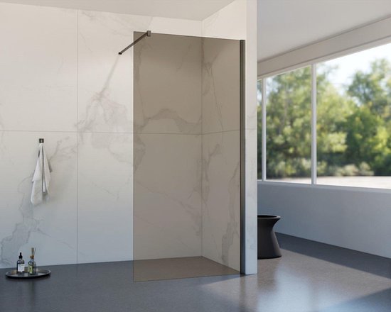 Douche à l'italienne Fortifura Galeria - 80x200cm - verre fumé - bras mural - PVD Gunmetal Brossé