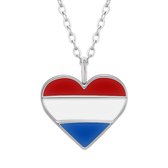 Zilveren ketting meisje | Zilveren ketting met hanger, hart met Nederlandse vlag