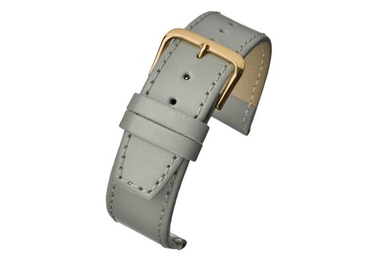 bracelet de montre-14mm-cuir véritable-gris-doux-lisse-cousu plat-boucle dorée-14 mm