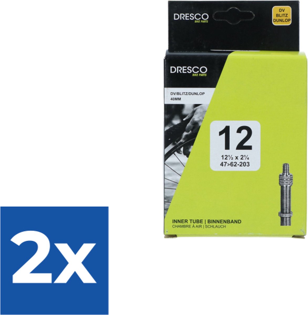 Dresco Binnenband 12 x1 1/2 x 2 1/4 (47/62-203) Dunlop 40mm - Voordeelverpakking 2 stuks