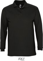 2 Pack SOLS Heren-Winter II Poloshirt met lange mouwen van Piqué katoen (Zwart) Maat XL
