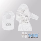 VIB® - Giftset Luxe Katoen - VIB slabbetje, badjas en slippers (Wit) - Babykleertjes - Baby cadeau