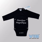 VIB® - Rompertje Luxe Katoen - Monsieur Magnifique (Zwart) - Babykleertjes - Baby cadeau