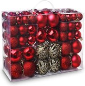 Kerstballen, 100 stuks, onbreekbare ballen, kerstboomdecoratie, ornamenten voor kerst, rood en goud