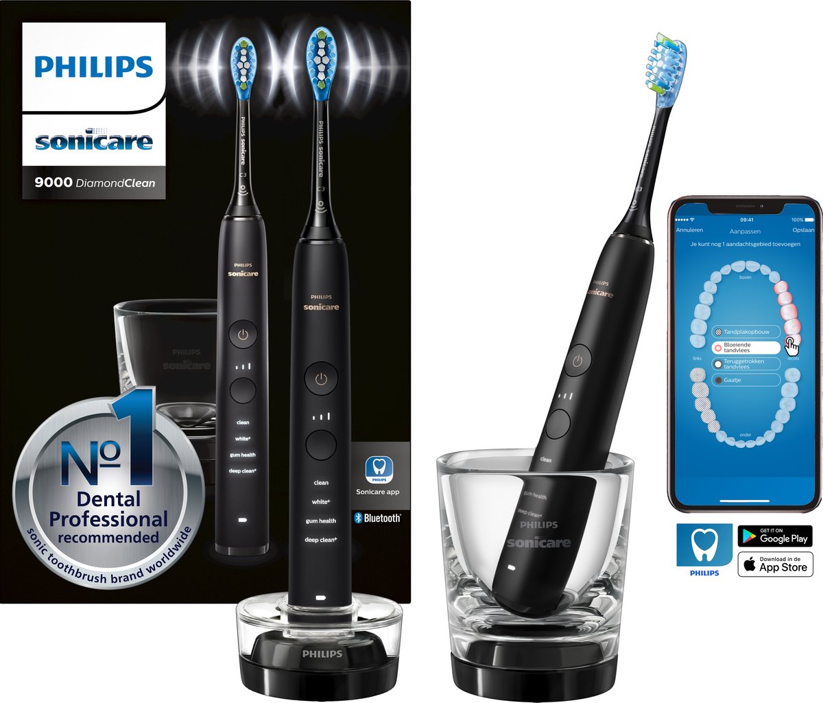 Philips DiamondClean 9000 HX9914/54 - Elektrische tandenborstel - Zwart - Duo pack - Philips