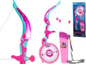 Playos® - Pijl en Boog - Roze - 53 cm - met Verlichting - Schietschijf - 3 Veilige Pijlen - Boogschieten - Kinderen - Speelgoed - Buiten Speelgoed - Binnen Speelgoed - Sinterklaas en Kerst
