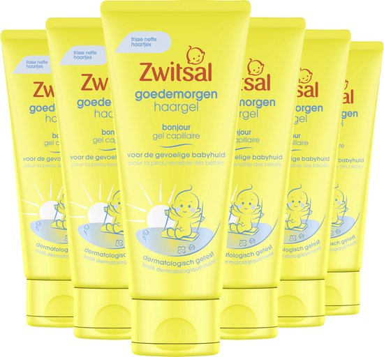 Verschillende tubes Zwitsal goedemorgen haargel naast elkaar. Frisse, nette haartjes.