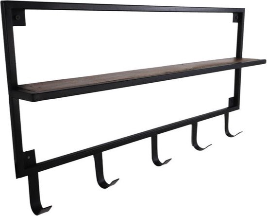 TOJ Wandkapstok Met 15 Haken - Hangende Muur Kapstok - Kapstoklijst - RVS - 45CM - Mat Zwart