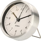 Gerimport Wekker/alarmklok analoog - zilver/wit - aluminium/glas - 9 x 2,5 cm - staand model