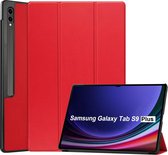 Hoes Geschikt voor Samsung Galaxy Tab S9 Plus / S9 FE Plus hoes tri-fold bookcase met auto/wake functie Rood - Tab S9 Plus / S9 FE Plus Hoes smart cover