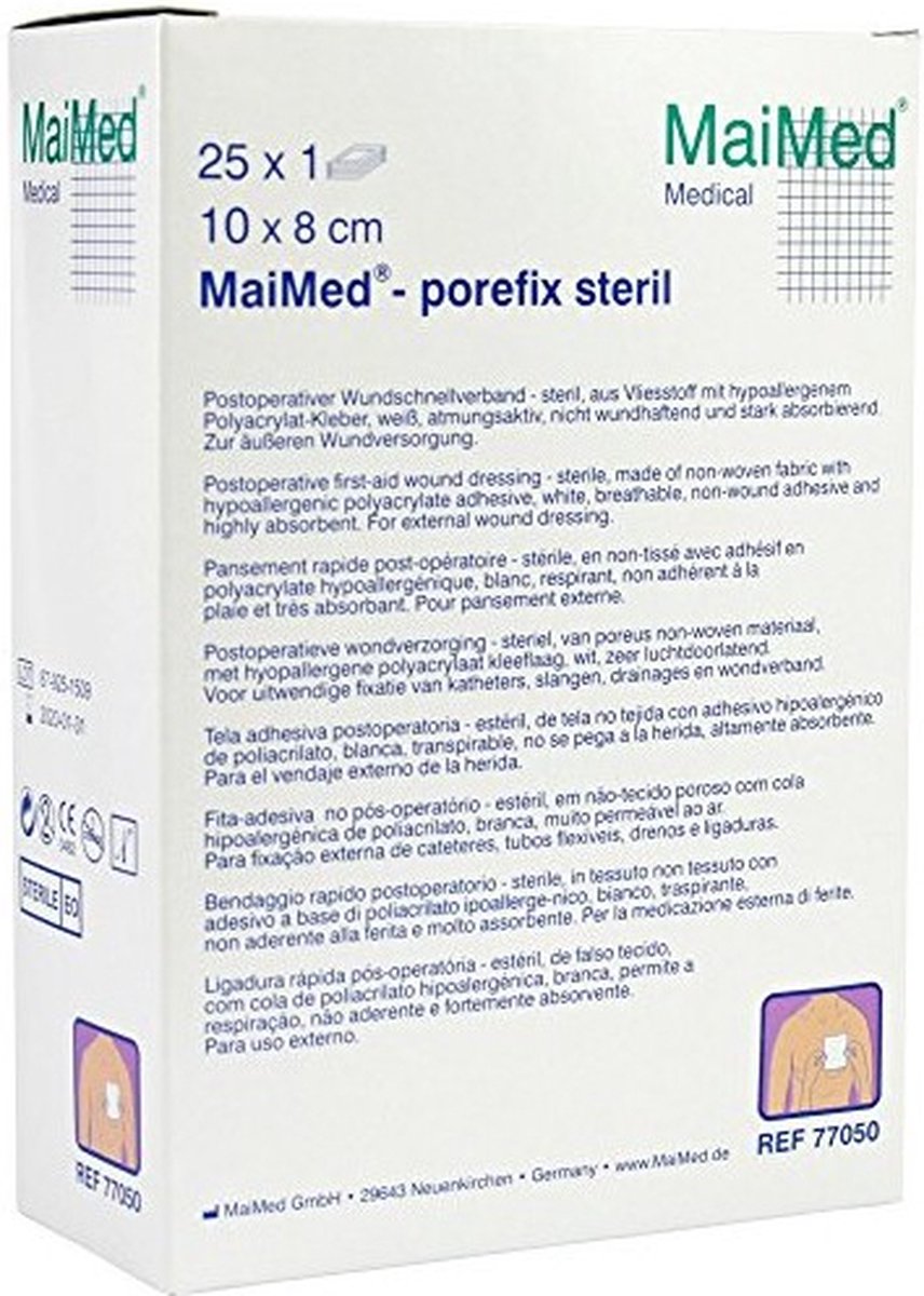 25 STUKS 10X8 CM GROOTE PLEISTERS STERIEL POREFIX EILANDPLEISTERS WONDPLEISTERS KLEEFVERBAND 10 CM. X 8 CM., LATEXVRIJ