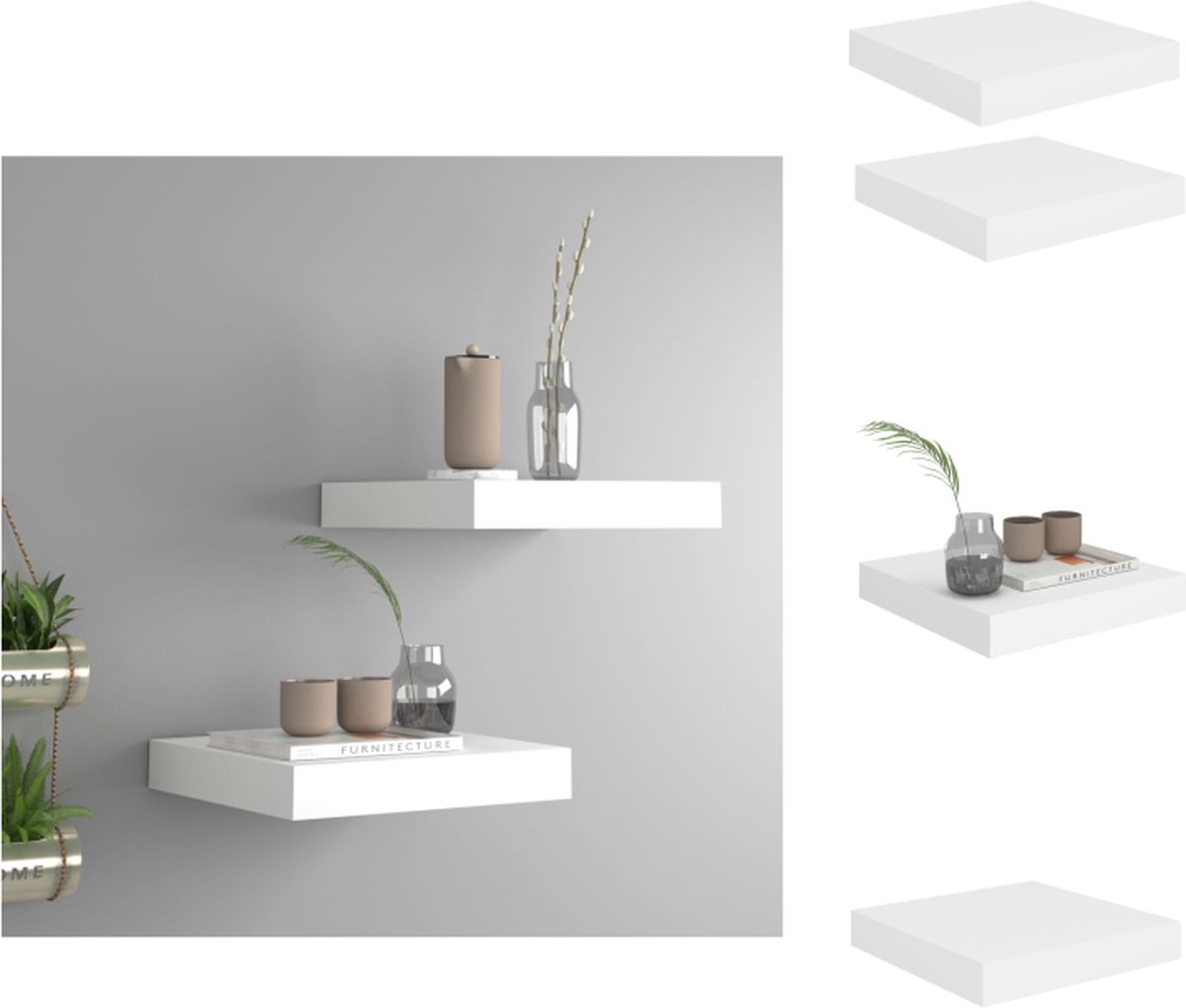 VidaXL Wandplanken Set Honingraat MDF en Metaal 23x23.5x3.8 cm Wit Wandsteun