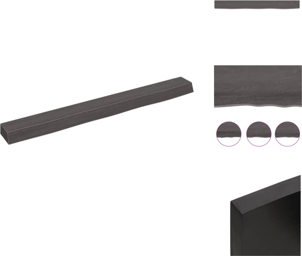 VidaXL Wandplank Massief Eikenhout 100 x 10 x 6 cm Donkergrijs Draagvermogen 20 kg Wandsteun