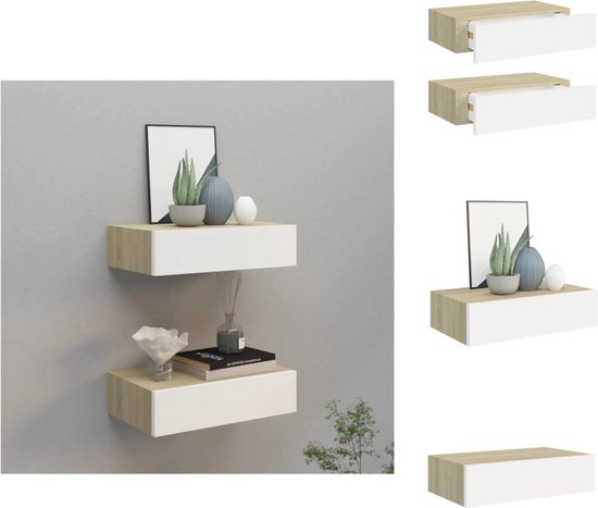 vidaXL Wandschappen 2 st met lade 60x23,5x10 cm MDF wit