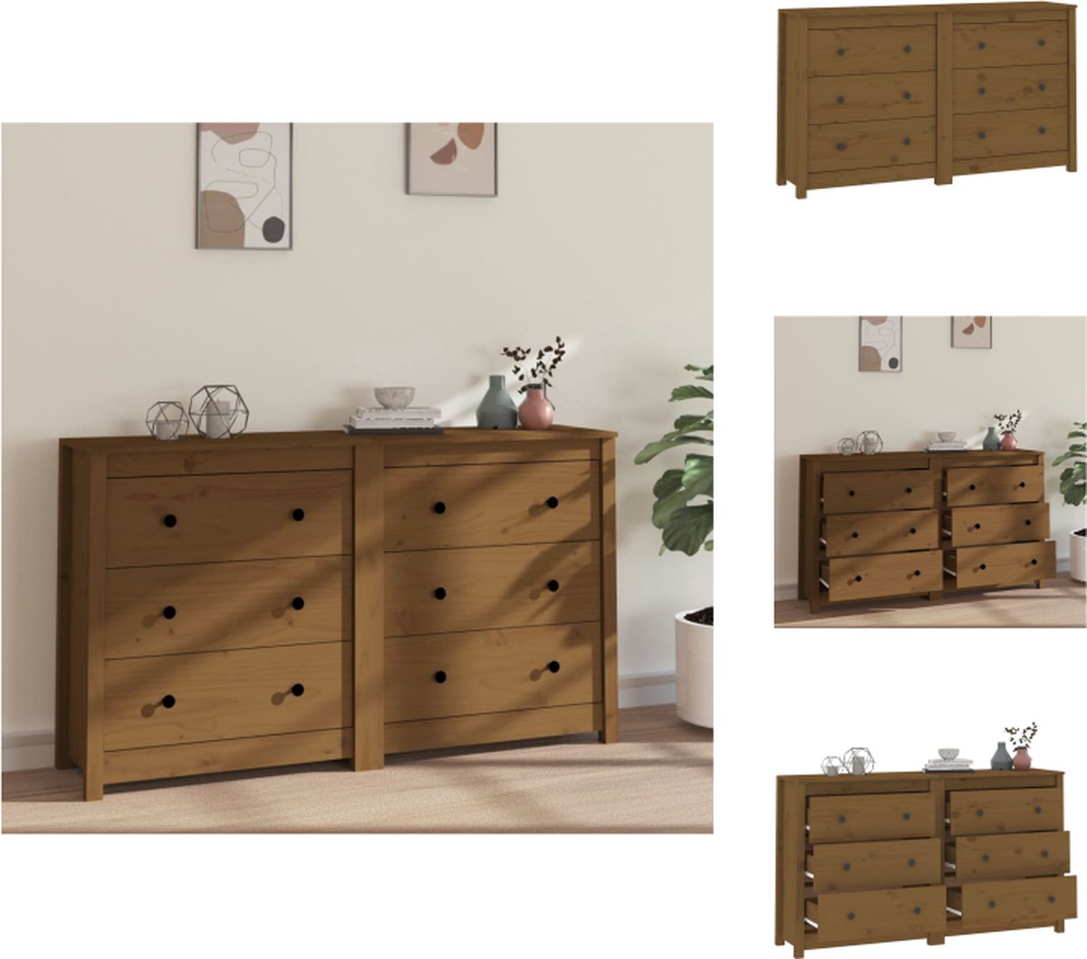 VidaXL Dressoir Grenenhout Honingbruin 140 x 35 x 80 cm Ruime opbergruimte Keukenkast