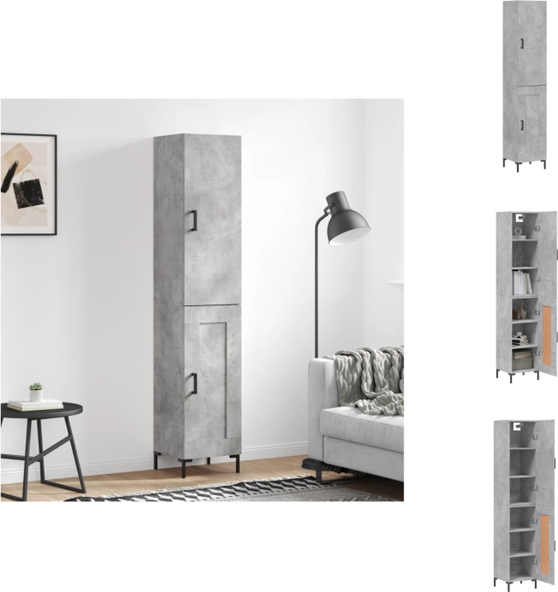 VidaXL opbergkast hoge kast betongrijs 34.5 x 34 x 180 cm duurzaam materiaal Keukenkast