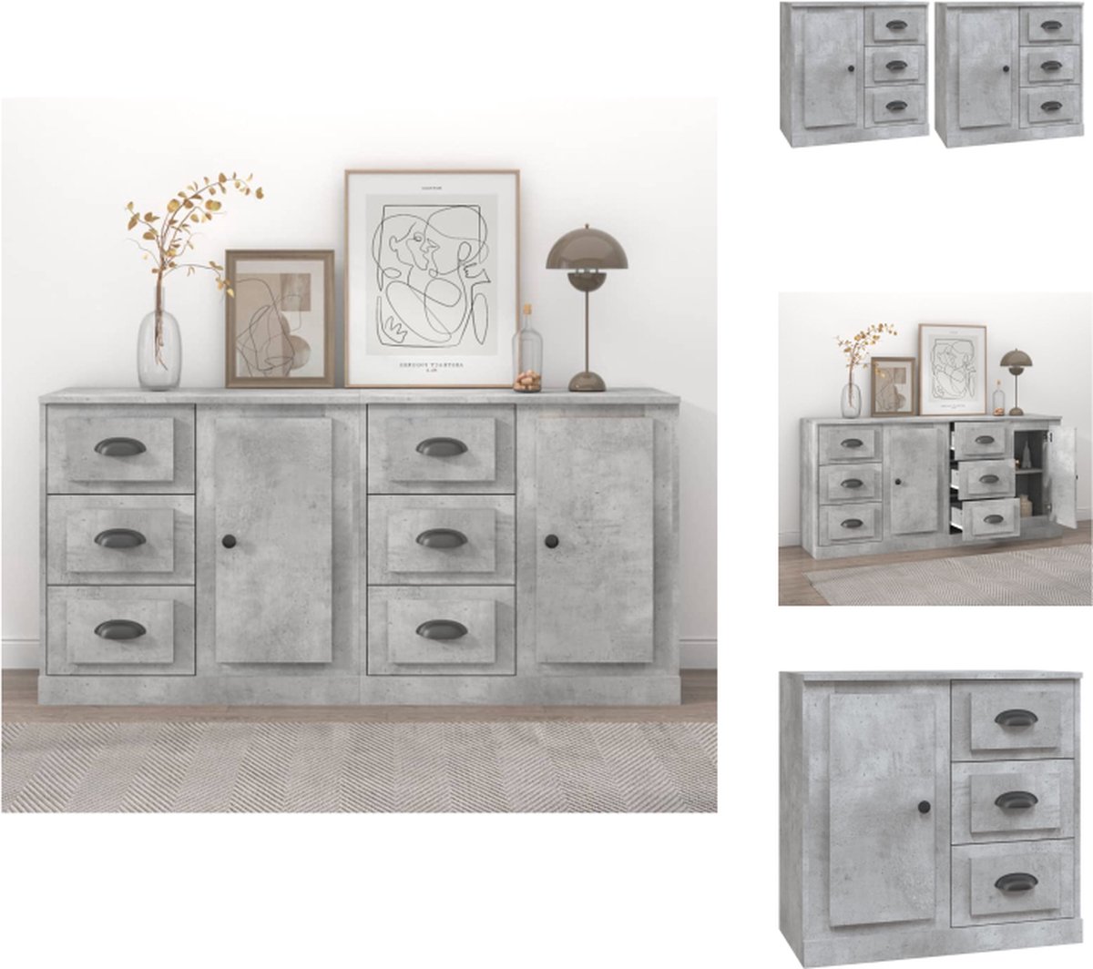 VidaXL Dressoir Betongrijs Bewerkt Hout 70 x 35.5 x 67.5 cm (L x B x H) Set van 2 Keukenkast