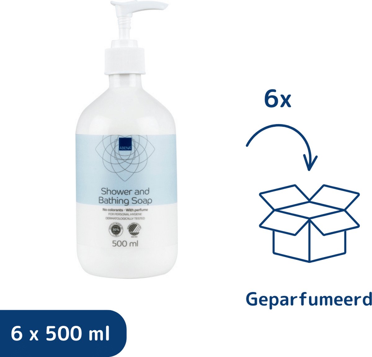 Abena Body Wash & Shampoo Zeeppompje - Geparfumeerd - 6 x 500 ml - Voor de Gevoelige Huid