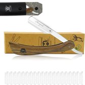 Haryali London herenscheermes: houten handvat, 10 mesjes en etui | Professioneel kappersscheermes met verwisselbaar mes voor een glad en schoon scheerresultaat
