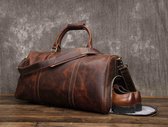 Cargro – 100% Lederen Weekendtas - Handgemaakt - Unisex - Reistas - Sporttas - Duffel bag - 100% Luxe Top-Grain Leer – Weekender 08 Bruin