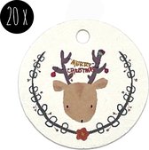 20x Cadeaulabels Kerst / Labels Kerstcadeau / Kerstlabels | rond | RENDIER | Merry Christmas