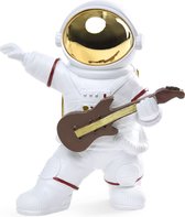 BRUBAKER Decoratieve figuur astronaut gitarist - 17 cm ruimtefiguur met gitaar en verchroomde helm - handbeschilderd modern ruimtevaartbeeld voor muzikanten - wit en goud