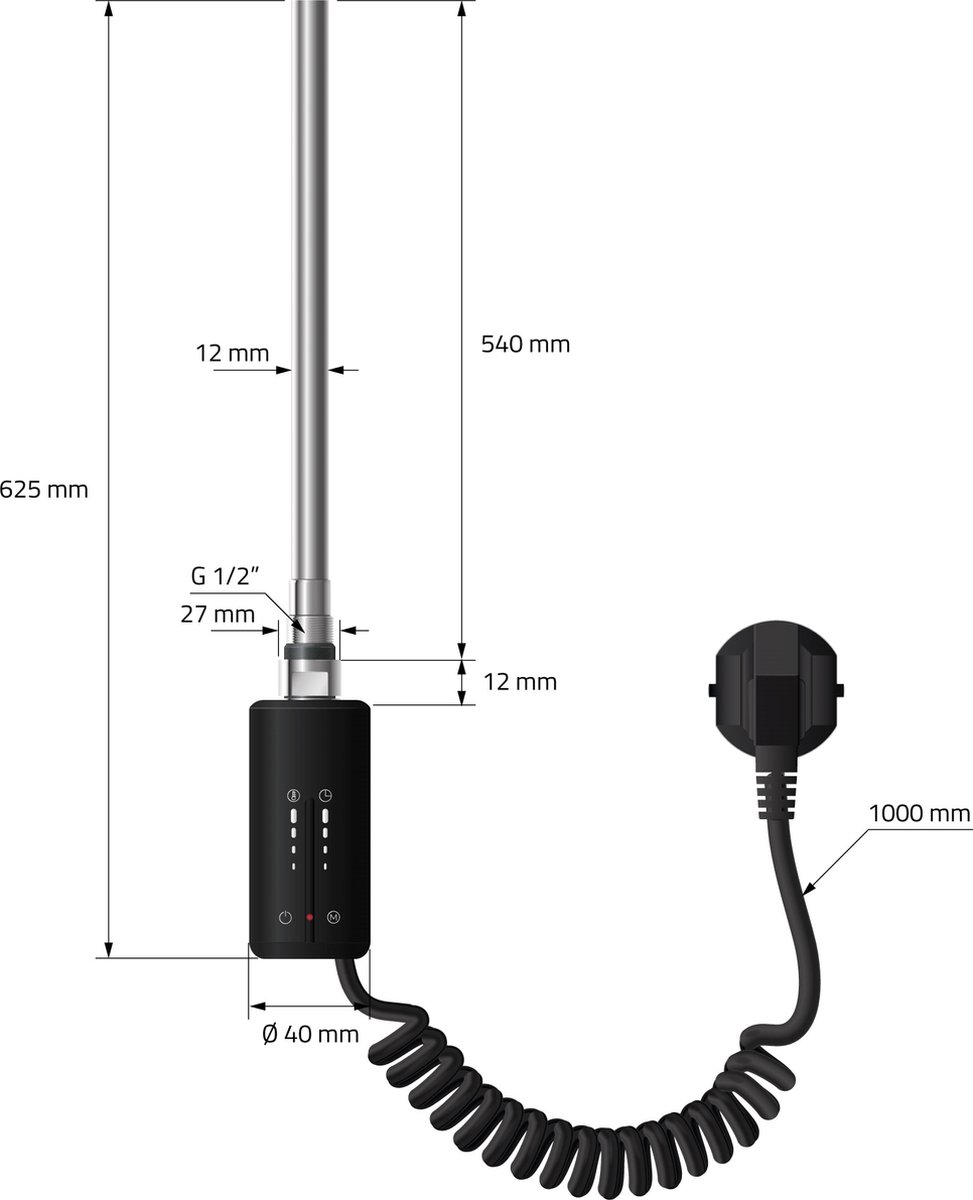 EMKE Verwarmingselement 600 W met thermostaat en LCD-scherm