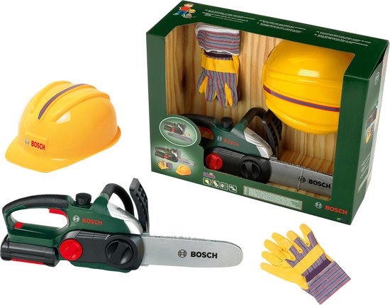 Klein Toys Bosch arbeiderset - kinderkettingzaag, handschoenen, verstelbare helm - geeft plezier geen bescherming - multicolor - Klein