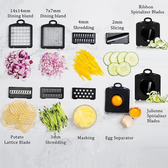 Multifunctionele Groentesnijder Mandoline Snijmachine En Dunschiller 13 In 1 Groentesnijder Aardappel Ui Dicer Dicer Met Transparante Container Vervangbare Afvoermand