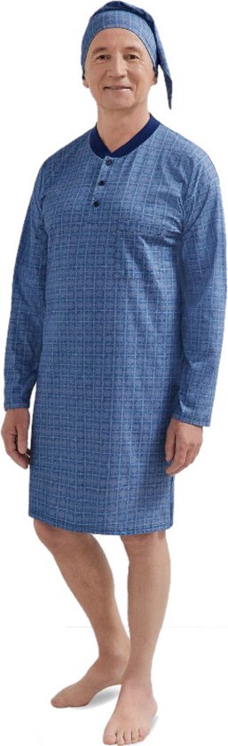 Martel Mikolaj heren nachthemd met lange mouwen- 100% katoen - blauw 5XL