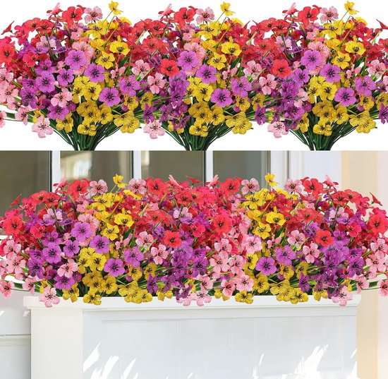 10 stuks kunstbloemen voor buiten, 5 kleuren, UV-bestendige kunstbloemen, weerbestendig, boeket, voor tuin, balkon, raam, huis, feestdecoratie