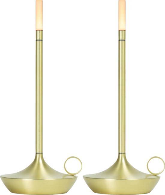 2 Stuks - Oplaadbare tafellamp – Dimbaar – 26CM – Aluminium – Bureaulamp – Nachtkastlampje - Goud