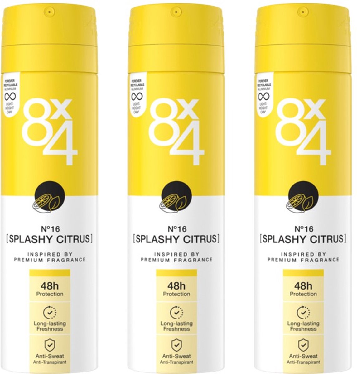 8x4 Deo Spray - No.16 Splashy Citrus - 3 x 150 Ml