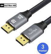 VanDijck® Displayport Kabel - 3 Meter - 8K 60Hz - 4K 144 Hz - 32.4GBps - Displayport 1.4 - DP Kabel - Grijs