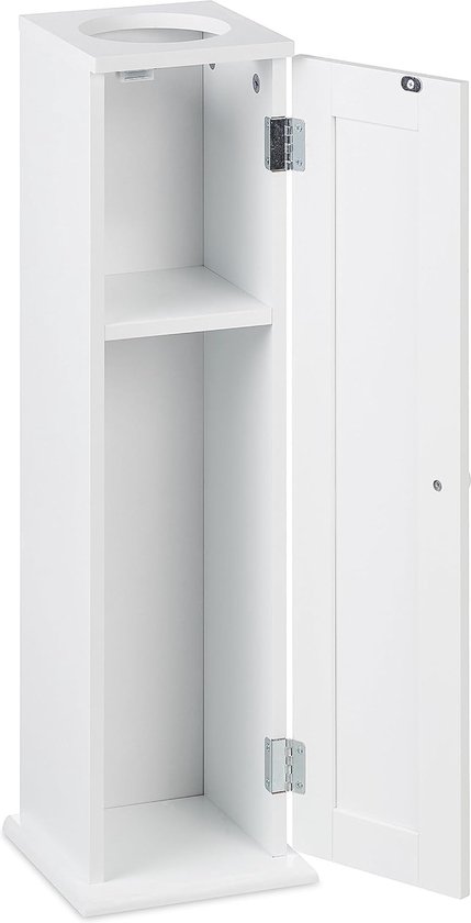 wc kastje met 2 vakken & gat voor vochtige doekjes, HxBxD 65x19,5x19,5 cm, deur, smal badkamerkastje, mdf, wit