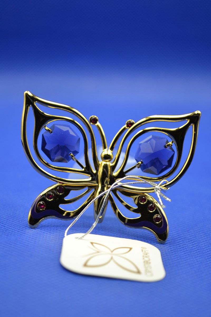 24K goud verguld Vlinder met zuignap met gekleurde bohamia kristallen