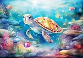 Fotobehang - Schildpad - Dieren - Oceaan - Water - Blauw - Vliesbehang - 368x254cm (lxb)