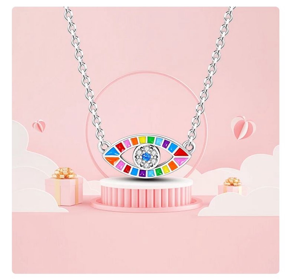 Ketting met hanger turks oog multicolor zilver925