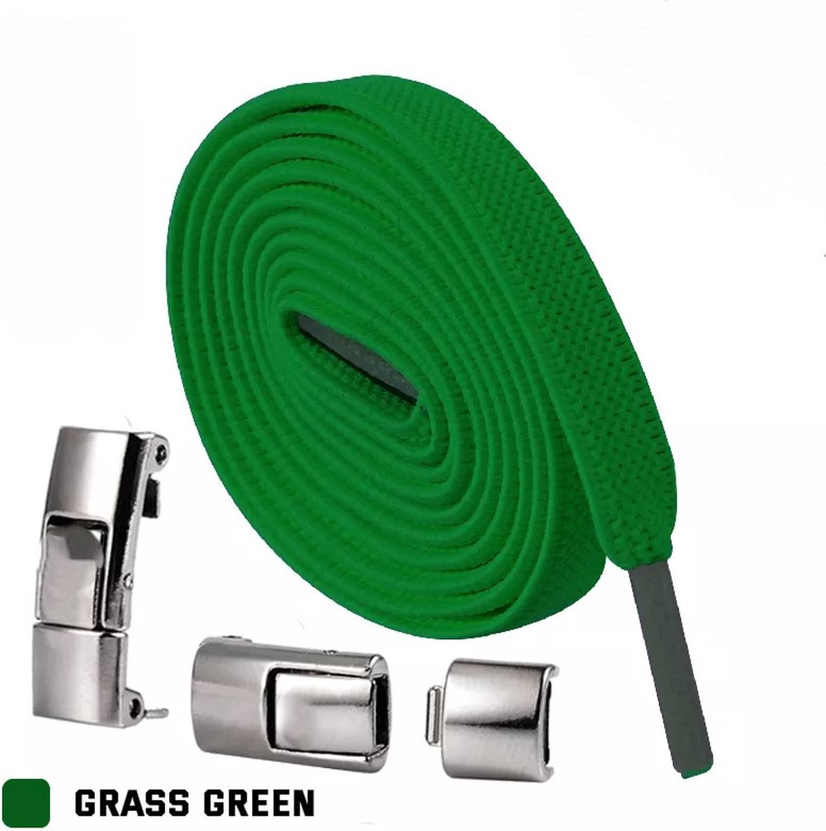 Elastische Veters - Schoenveters - Niet Meer Strikken - Groen met zilver Clip - 2 Stuks