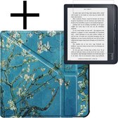 Hoes Geschikt voor Kobo Libra 2 Hoesje Bookcase Cover Book Case Hoes Sleepcover Trifold Met Screenprotector - Bloesem