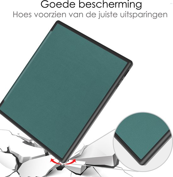 Hoes Geschikt voor Kobo Elipsa 2E Hoesje Bookcase Cover Book Case Hoes Sleepcover Trifold Met Screenprotector - Donkergroen van FMP Brands. — afbeelding 4