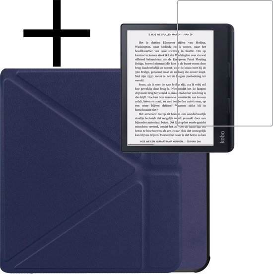 Hoes Geschikt voor Kobo Sage Hoesje Bookcase Cover Book Case Hoes Sleepcover Trifold Met Screenprotector - Donkerblauw
