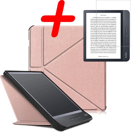 Hoes Geschikt voor Kobo Libra H2O Hoesje Bookcase Cover Hoes Met Screenprotector - Hoesje Geschikt voor Kobo Libra H2O Hoes Cover Case - Rosé Goud