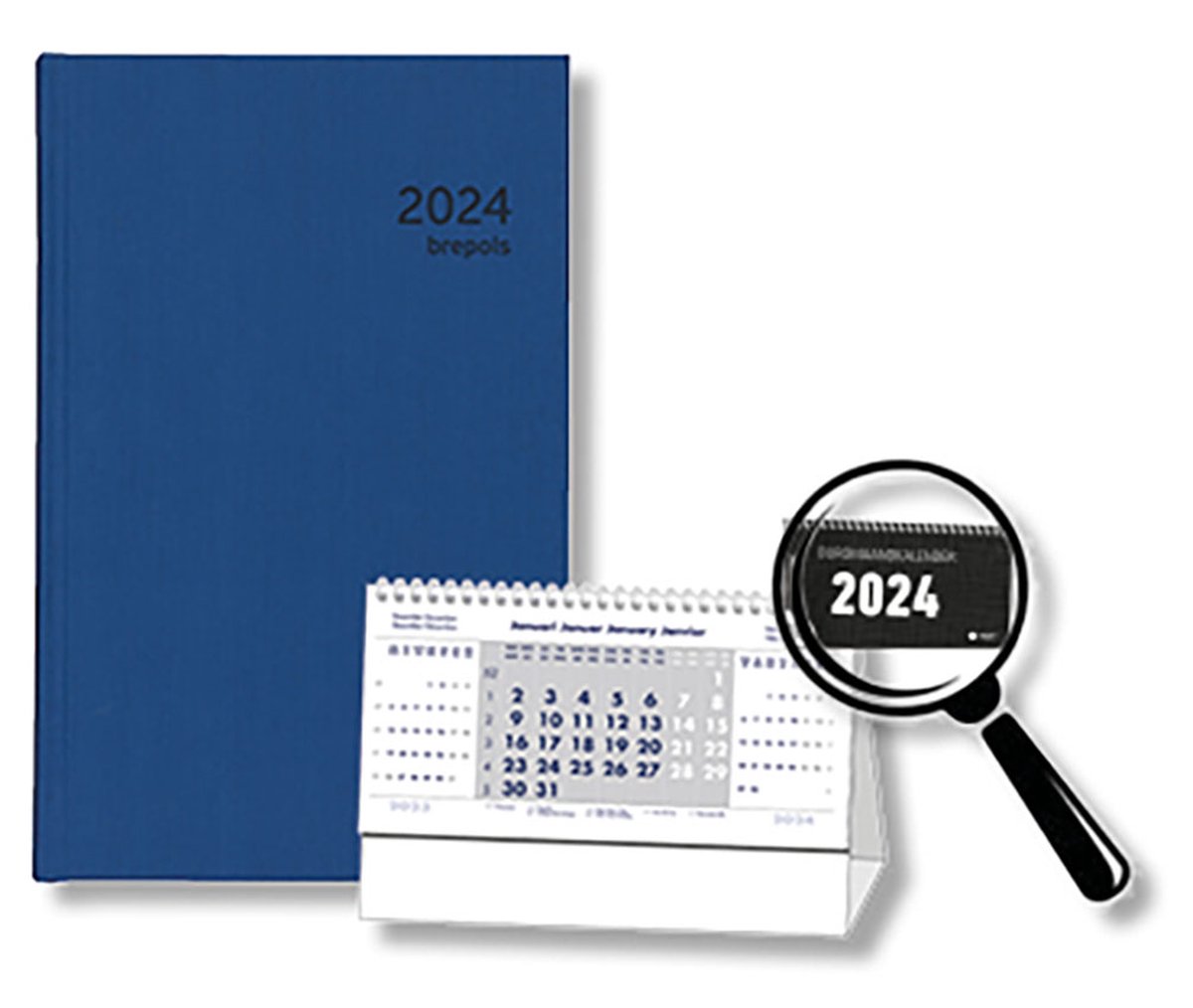 Brepols - Agenda 2024 - Saturnus Luxe - Kashmir - 13,3 x 20,8 cm - 1 Dag op 1 pagina - Blauw + Burokalender Zwart